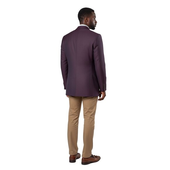 Birdseye Mens Suit Jacket w/ Satin Notch Lapel, Burgundy Wine - Picture 4 of 5
